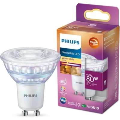 Obrázek Philips LED Classic GU10 Lampe Warm Glow (80 W), dimmbarer Reflektor Spot mit warmweißem Licht, energiesparende langer Nutzlebensdauer