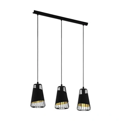 Obrázek EGLO závěsné svítidlo do výklenku, závěsná lampa se 3 žárovkami, průmyslová, vintage, z oceli a textilu v černé, zlaté, na jídelní stůl, obývacího pokoje, s