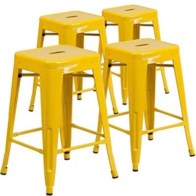 Obrázek Flash Furniture Handelsübliche Qualität, 61 cm hoch, rückenfrei, Metall, für drinnen und draußen, Thekenhöhe, Hocker mit quadratischem Sitz, Kunststoff, verzinkter Stahl, Gelb, 4 Stück