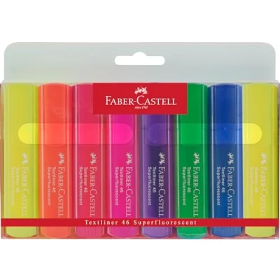 Obrázek Faber Castell 154662 sada zvýrazňovačů TL 1546, 8dílná pouzdra, neonové barvy, s trvanlivým klínovým hrotem, šířka linky 1 5 mm, doplňovací