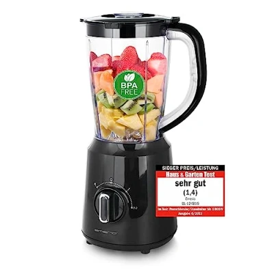 Obrázek Emerio Stojanový mixér bez BPA Crush Ice funkce 1,5 l nádoba 2 rychlosti + pulzní nožová jednotka z ušlechtilé oceli bezpečnostní spínač vhodný do myčky nádobí 500 W BL 12816. 8 černý