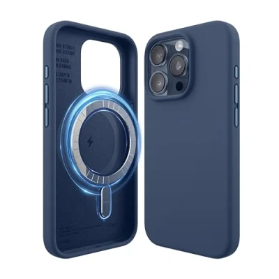 Obrázek elago Magnetické silikonové pouzdro kompatibilní s iPhone 15 Pro, příslušenstvím MagSafe, integrované magnety, prémiový silikon, ochranné na celé tělo [5vrstvá struktura] (tmavě