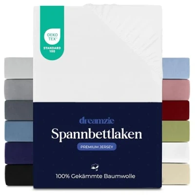 Obrázek Dreamzie Prémiové napínací prostěradlo 100 x 200 cm, pro tlusté matrace do 22 100% Jersey bavlna, 150 g/m², certifikováno Öko Tex bílé