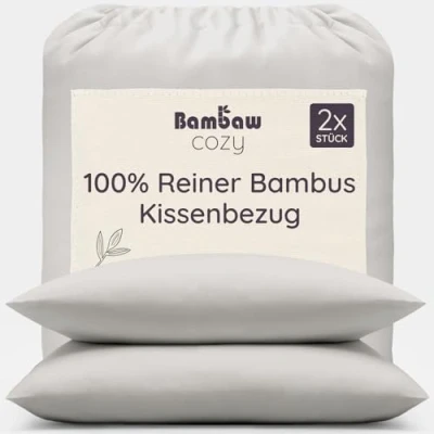 Obrázek Bambaw povlak na polštář 50 x 70 cm (2 ks v balení) 100% bambus měkký a prodyšný potahy šedé šedý