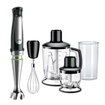 Obrázek tyčový mixér Braun MultiQuick 7 MQ 7045X s odnímatelnou mixovací nohou z ušlechtilé oceli technologií ActiveBlade pro mixování nejtvrdších ingrediencí, vč. 4dílné sady příslušenství,