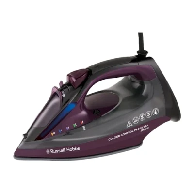 Obrázek Russell Hobbs napařovací žehlička, keramická nepřilnavá žehlicí plocha, parní náraz 195 g, 50 g variabilní páry, nádrž na vodu 380 ml, samočištění, funkce proti vodnímu kameni a odkapávání, kontrolka
