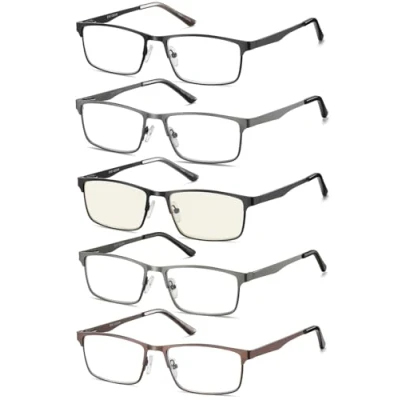 Obrázek EYECEDAR Amcedar 5 kusů brýle na čtení pánské obdélníkové rám kov šedá ušlechtilá ocel materiál pružinové závěsy obsahují počítač 2. 00