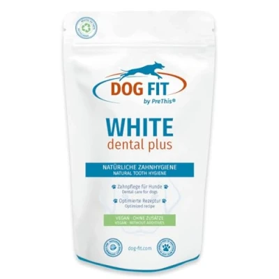 Obrázek DOG FIT by PreThis® WHITE dental plus Přírodní odstraňovač zubního kamene pro psy Čištění zubů a péče o zuby jemně uvolněte zubní kámen Nyní jako prášek bez přísad