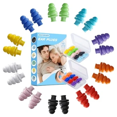 Obrázek Silikon Ohrstöpsel zum Schlafen, Geräuschunterdrückung, 10 Paar, wiederverwendbare Konzert, Schnarchen, Reisen, Arbeit, Farben, 33 dB SNR