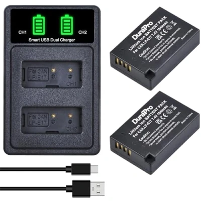 Obrázek DuraPro Baterie 2X 1040mAh LP E17 + LED Built in USB Dual Charger s portem Type C pro Canon EOS M3, M5, M6, Rebel SL2, T6i, T6s, T7i, 200D 250D 750D, 760D, 800D, 8000D, KISS X8i, RP kamery