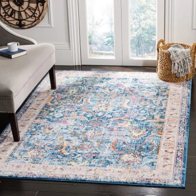 Obrázek SAFAVIEH Traditionell Teppich für Wohnzimmer, Esszimmer, Schlafzimmer Bristol Collection, Kurzer Flor, Blau und Hellgrau, 155 X 229 cm