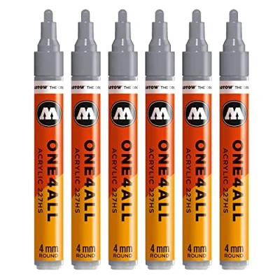 Obrázek Molotow One4All 227HS akrylový popisovač (tloušťka linky 4,0 mm, vysoce krycí a permanentní, odolný proti UV záření, pro téměř všechny podklady) 6 kusů barvy 203 studená šedá pastelová
