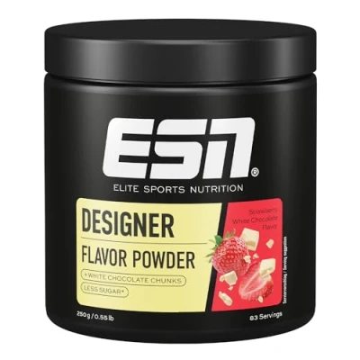 Obrázek ESN Designer Flavor Powder, Strawberry White Chocolate, 250 g, chuťový prášek pro slazení, bez velkého množství cukru a kalorií, testovaná kvalita made in Germany