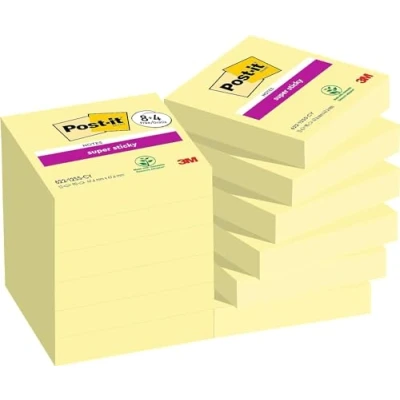 Obrázek Post it Super Sticky Notes, balení s 12 bloky, 90 listů na blok, 47,6 mm x mm, barva: žlutá extra silně lepící poznámkové lístky poznámky, seznamy úkolů a připomínky