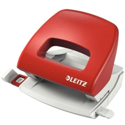 Obrázek Leitz Malá kancelář děrovačka z kovu, 16 listů, kolejnice s údaji o formátu, ergonomický design, červená, 50386025