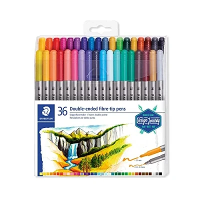 Obrázek STAEDTLER Doppelfasermaler, zwei Spitzen für schmale und breite Linien, Klarfaltetui mit 36 leuchtenden Farben, 3200 TB36