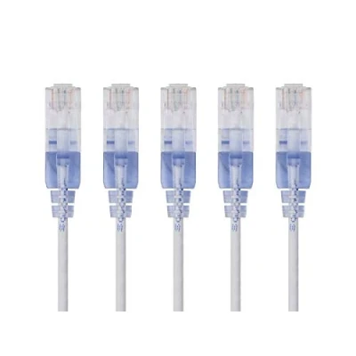 Obrázek Monoprice SlimRun Cat6A Ethernet Patchkabel Netzwerk Internetkabel RJ45, verseilt, UTP, reines blankes Kupferdraht, 30AWG, 6,1 m, Weiß, 5 Stück