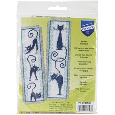 Obrázek Vervaco Lesezeichen Fröhliche Katzenbande, 2er Set Zählmusterpackung, Baumwolle, Mehrfarbig, 6 x 20 0,3 cm, 2 Einheiten