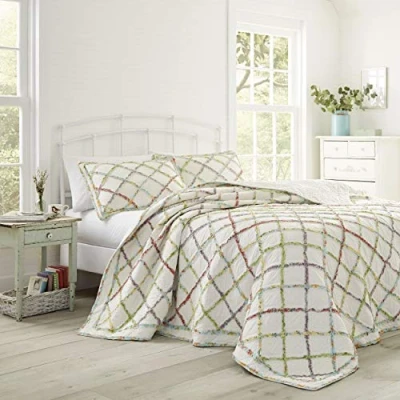 Obrázek Laura Ashley Prošívaná deka z kolekce Home Rüschen Garden Collection, 100% bavlna, ultra měkká, pro všechna roční období, oboustranná, stylová, dvojitá postel, krémová (197783)