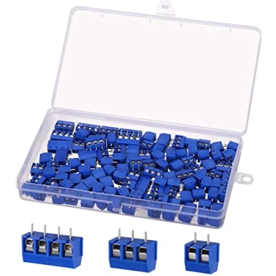 Obrázek 100 kusů PCB Mount Screw Terminal Block, KWOKWEI šroubovací svorky konektory 5 mm 2 Pin / 3 4Pin svorkový blok konektor pro Arduino DIY deska Dupont drát
