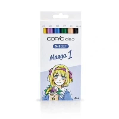 Obrázek COPIC Ciao Marker 5+1 sada &quot;Manga 1&quot;, 5 univerzálních popisovačů na rozložení se středně širokým a štětcovým hrotem, vč. 1 multiliner 0,3 mm