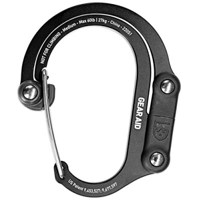 Obrázek GEAR AID HEROCLIP Karabiner Ausrüstungsclip und Haken (Mittel) für Camping, Rucksack Garagenorganisation, Schwarz