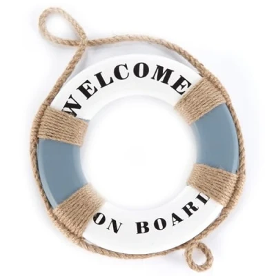 Obrázek Heitmann Deco &quot;Welcome on Board&quot; záchranný kruh k dekoraci námořní dekorace zavěšení nástěnná dekorace, bílá/modrá/béžová