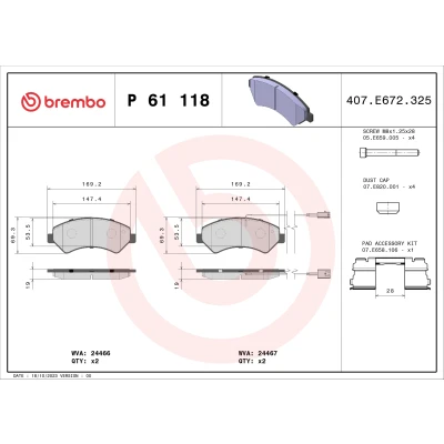 Obrázek Sada brzdových destiček, kotoučová brzda BREMBO P 61 118