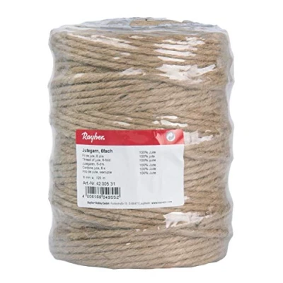 Obrázek Rayher 4200531 jutový motouz, 6 vrstev, cca 4 mm ø, cívka 120 m, přírodní barva, jutová šňůra, šňůra na kravaty, dekorativní