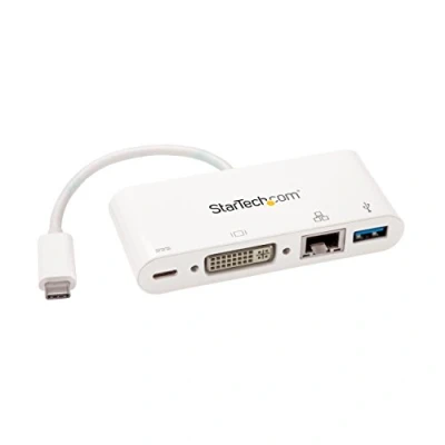 Obrázek StarTech.com USB C multiport adaptér na DVI D (digitální) Video s 60W Power Delivery (napájení), GbE, A přenosný C/Thunderbolt 3 Mini Laptop Dock (DKT30CDVPD)
