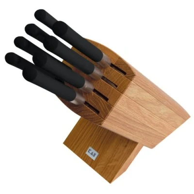 Obrázek KAI Wasabi Black blok na nože z dubu osazený 8 noži, rozložitelný pro čištění rozměry 31 x 18 34 cm kompletní vybavení kuchyňských nožů