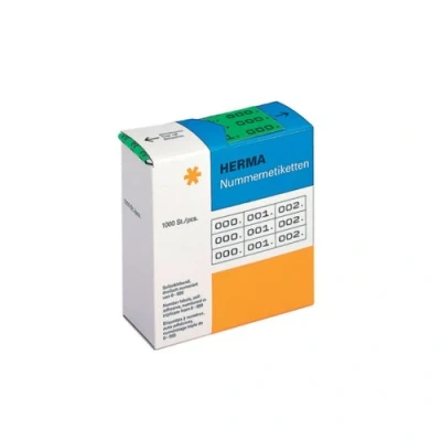 Obrázek HERMA 4805 Číselné etikety čísla 0 999, trojnásobné, 3000 kusů, 22 x 10 mm, samolepicí, matné, 3násobný průběžný papír číselné zařízení v dávkovacím boxu, zelené