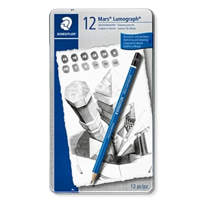 Obrázek STAEDTLER Mars 100 G12 kreslicí tužka Lumograph, tvar šestihranu, neuvěřitelně odolné prémiové tužky, vysoká kvalita, 12 stupňů tvrdosti, kovové pouzdro