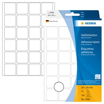 Obrázek HERMA 2460 víceúčelových etiket, 288 kusů, 24 x mm, 9 na arch, samolepicí, etikety pro domácnost k popisování, matné, prázdné papírové lepicí samolepky, bílé