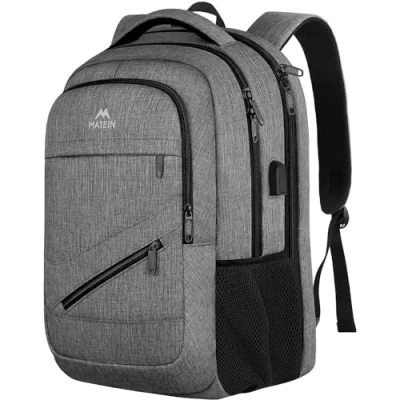 Obrázek MATEIN batoh na laptop 17&quot;, velká pánská vodoodpudivá cestovní taška Pracovní školní s USB nabíjecí přípojkou, proti krádeži TSA Backpack Teenager Daypack dámský, šedý, Šedá,