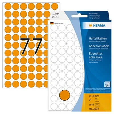 Obrázek Víceúčelové etikety od Herma, Ø 13 mm, kulaté, papírové, matné, neonově oranžová
