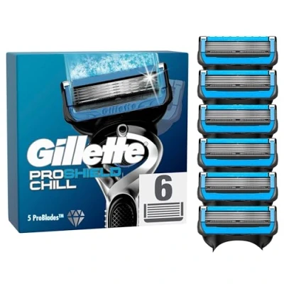 Obrázek Gillette holicí čepele ProShield Chill, 6 originálních náhradních čepelí pro mokré strojky s 5násobnou čepelí, chladicí technologie příjemné holení