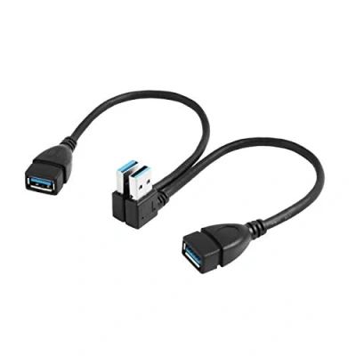 Obrázek USB 3. 0 prodlužovací kabel, 20 cm, levý A pravý úhel, 90stupňový adaptér, typ konektor na zdířku, vysokorychlostní spojení, 2 kusy