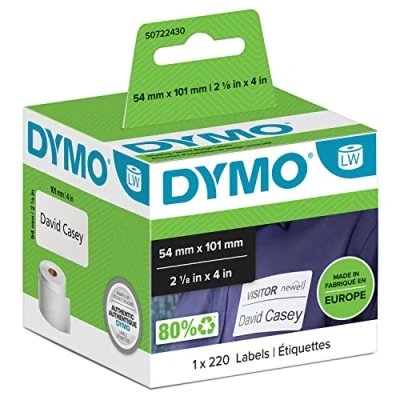 Obrázek DYMO Orignal LabelWriter přepravní štítky/jmenovky (velké) 54 mm x 101 role s 220 snadno odstranitelnými štítky samolepicí pro tiskárny štítků a popisovací zařízení