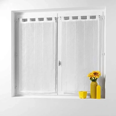 Obrázek Douceur d&#039;Intérieur, Okenní záclony, s poutky, krepová tkanina, polyester/žinylková vlákna, polyester, bílá, 160 x 60 cm