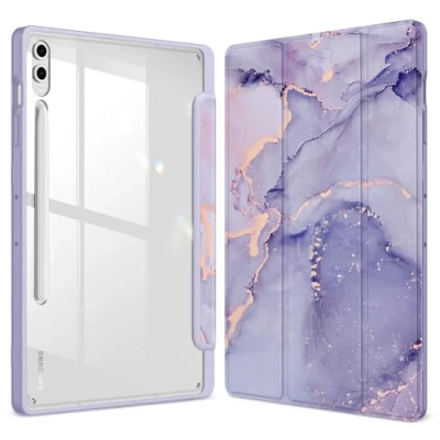 Obrázek Fintie Hybrid Hülle für Samsung Galaxy Tab S10+ Plus/S9 FE+ Plus/S9+ Plus 12.4 Zoll Tablet mit Stifthalter Stoßfeste Schutzhülle transparenter Hartschale auf der Rückseite, Lila Marmor