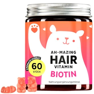Obrázek Bears with Benefits Vysoké dávky biotinu gumoví medvídci vitamíny na vlasy podporují normální růst vlasů a péči o 5000 μg zinku B6 komplex vlasových nehtů 60 kusů vegan​