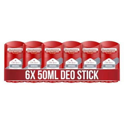 Obrázek Old Spice Originální deodorant pro muže, 6 x 50 ml, 48H svěží, dlouhotrvající vůně v kvalitě parfému, 0% soli hliníku, žádné skvrny na černé a bílé, vyrobeno z % recyklovaného plastu