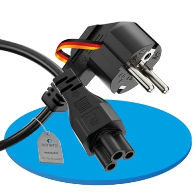 Obrázek sonero Napájecí kabel 3pólový, 1,0 m, ochranný kontakt zástrčka síťová na zdířku C5, síťový zdroj proud pro monitor PC laptop, černý