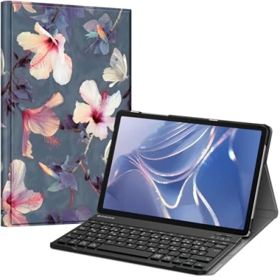 Obrázek Fintie kryt klávesnice pro Samsung Galaxy Tab A9 Plus 11&quot; 2023 tablet SM X210/X216/X218, s magneticky odnímatelnou německou Bluetooth klávesnicí, kvetoucí ibišek