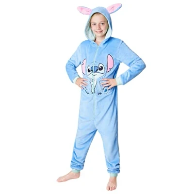Obrázek Disney Stitch Onesie Mädchen, Kuschelige Warm Einteiler Schlafanzug Kinder, Baby Yoda Geschenke für Mädchen Weihnachten (Blau Stitch, 13 Jahre)