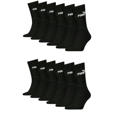 Obrázek PUMA Unisex Crew tenisové ponožky sportovní pro dámy pány 12 párů, barva: 200 černé, a punčochy: 39 42, černá.