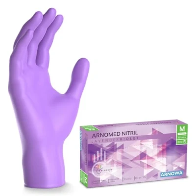 Obrázek ARNOMED jednorázové rukavice fialové, 100 kusů/krabice, nitrilové M, rukavice, bez pudru, gumové latexu, na jedno použití ve XS, S, L &amp; XL
