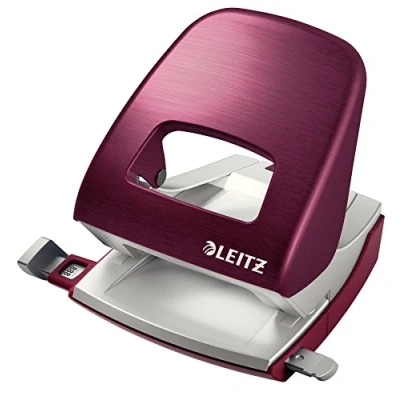 Obrázek Leitz Kancelářská děrovačka z kovu, na 30 listů, kolejnice s údaji o formátu, ergonomický design, červený granát, série stylů, 50060028