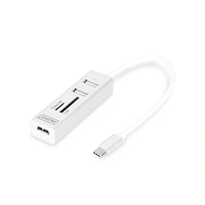 Obrázek DIGITUS USB 2.0 Typ C 3 Port Hub se čtečkou karet, 1x MicroSD port, bílý, 81x23x16mm